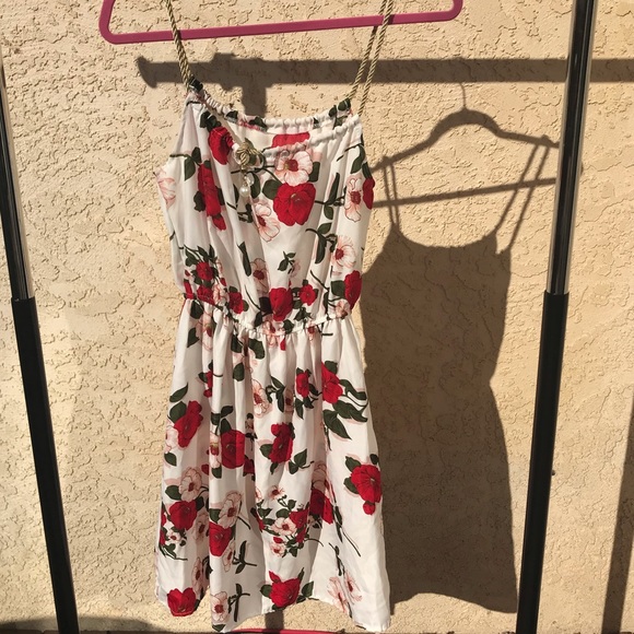 White floral dress with gold cord straps - Picture 1 of 5